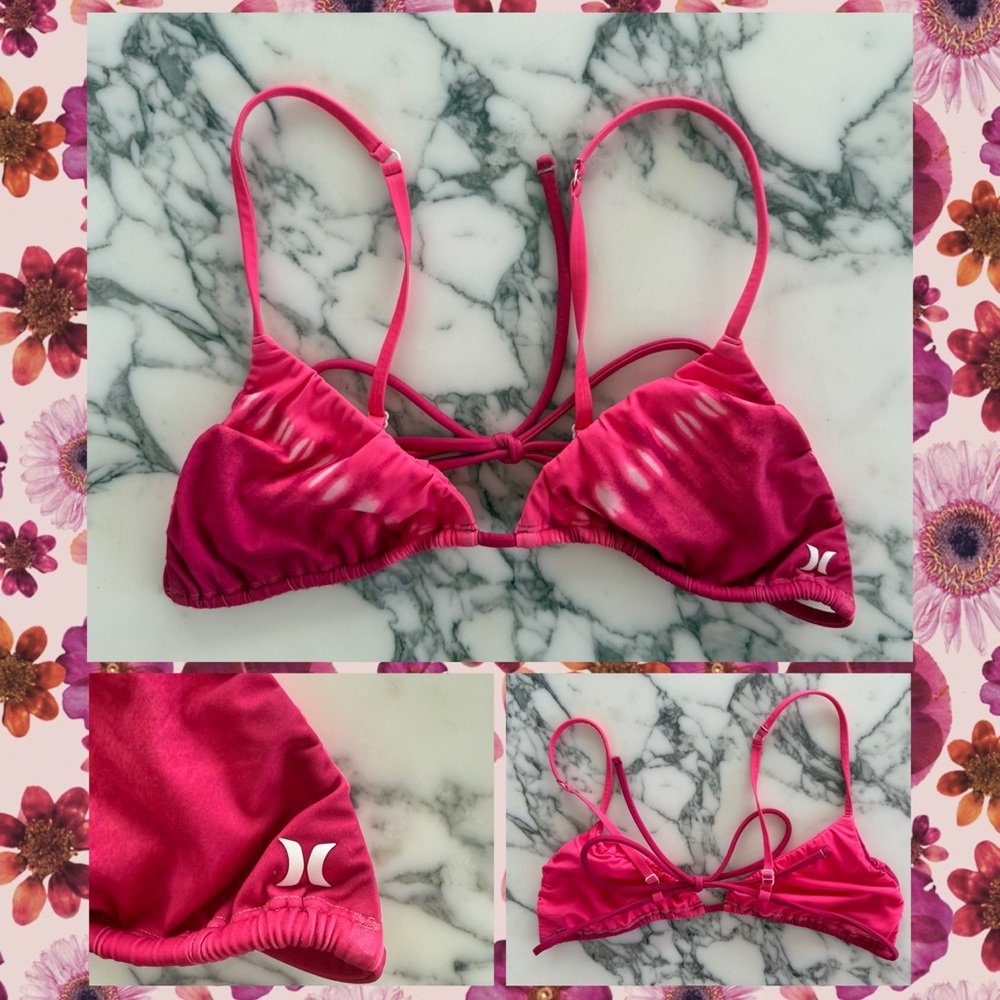 Hurley Pink String Bikini Top, Size Small